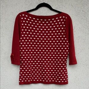RoyalMonk Maroonish Red Heart Pattern Sweater 3/4 length sleeves with bows